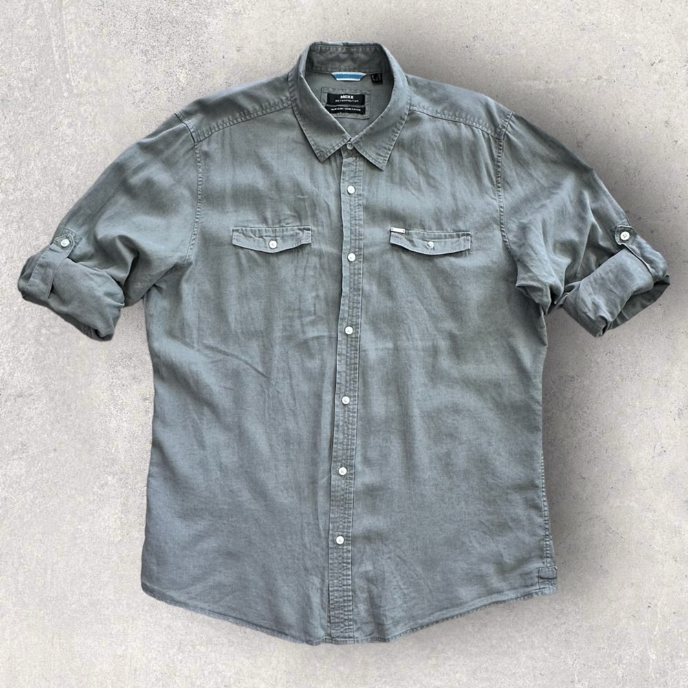 MEXX Metropolitan Gray Linen Blend Long Sleeves Men’s Shirt